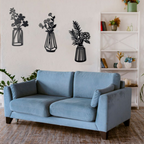 Three Pieces Flowers Vase Metal Art Wall Decor