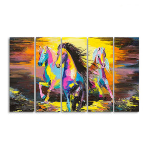 Three Running Horses Abstract Art Canvas Five Pieces Wall Painting