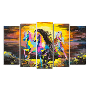 Three Running Horses Abstract Art Five Pieces Canvas Wall Painting