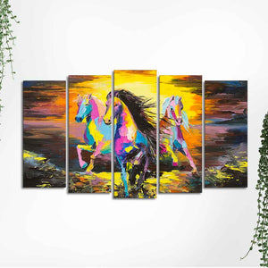 Three Running Horses Abstract Art Five Pieces Canvas Wall Painting