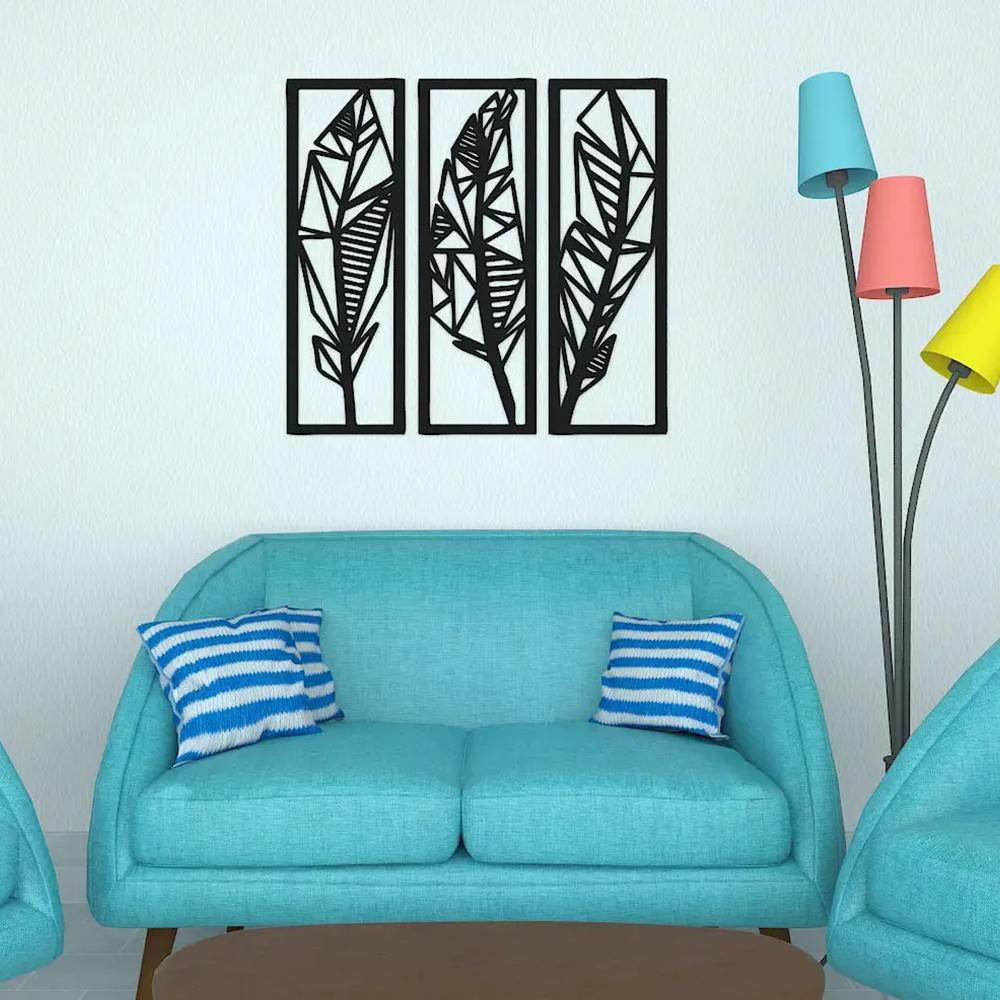 Three Tropical Leafs Frames Wall Metal Art Decor