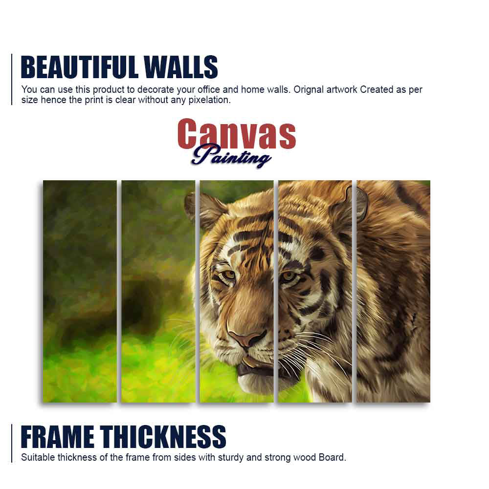 Tiger Canvas Wall Painting Set of Five