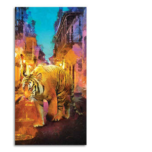 Tiger Walking in Street Premium Canvas Wall Painting