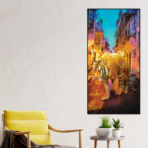 Tiger Walking in Street Premium Canvas Wall Painting