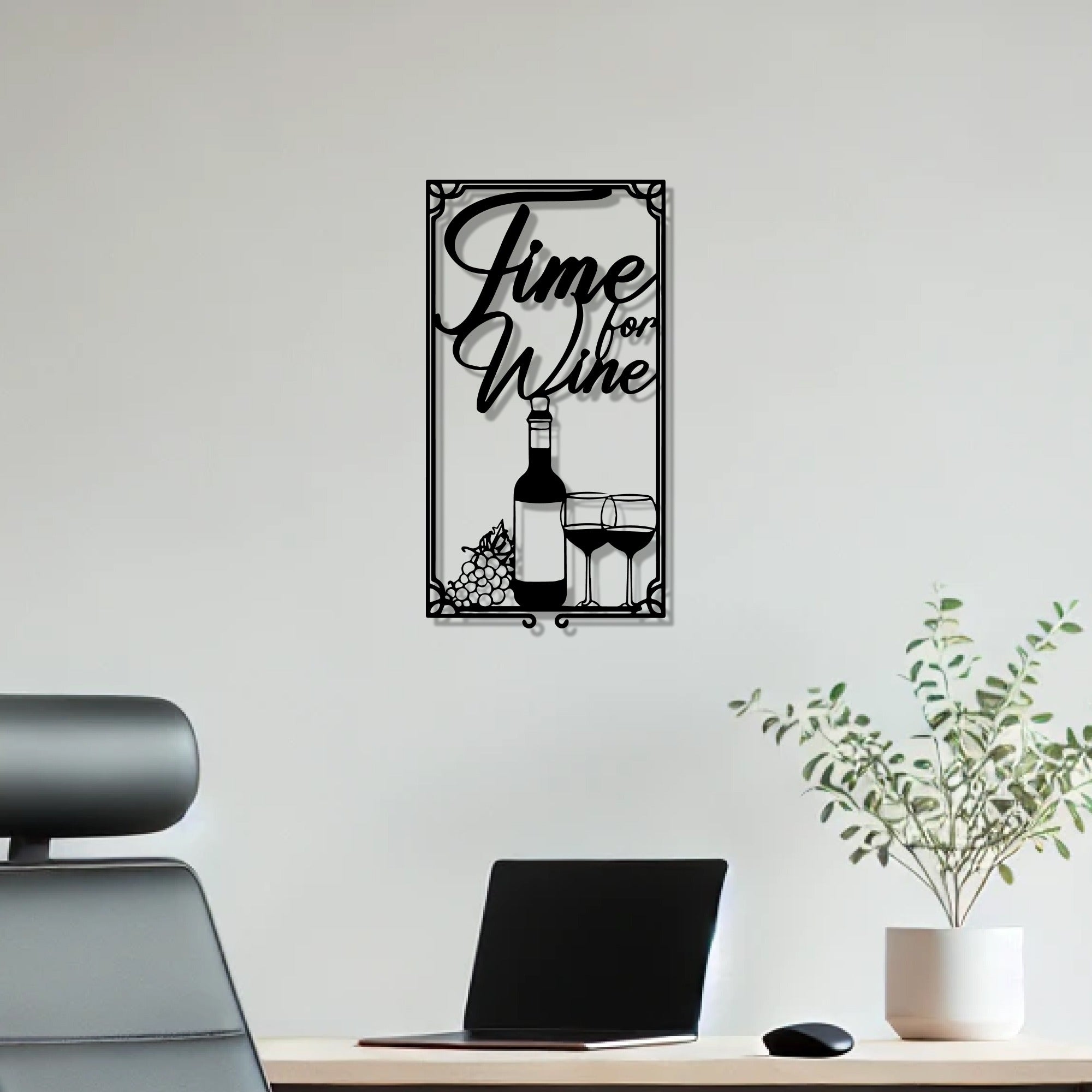 Time For Wine Sign Frame Metal Art Wall Decor