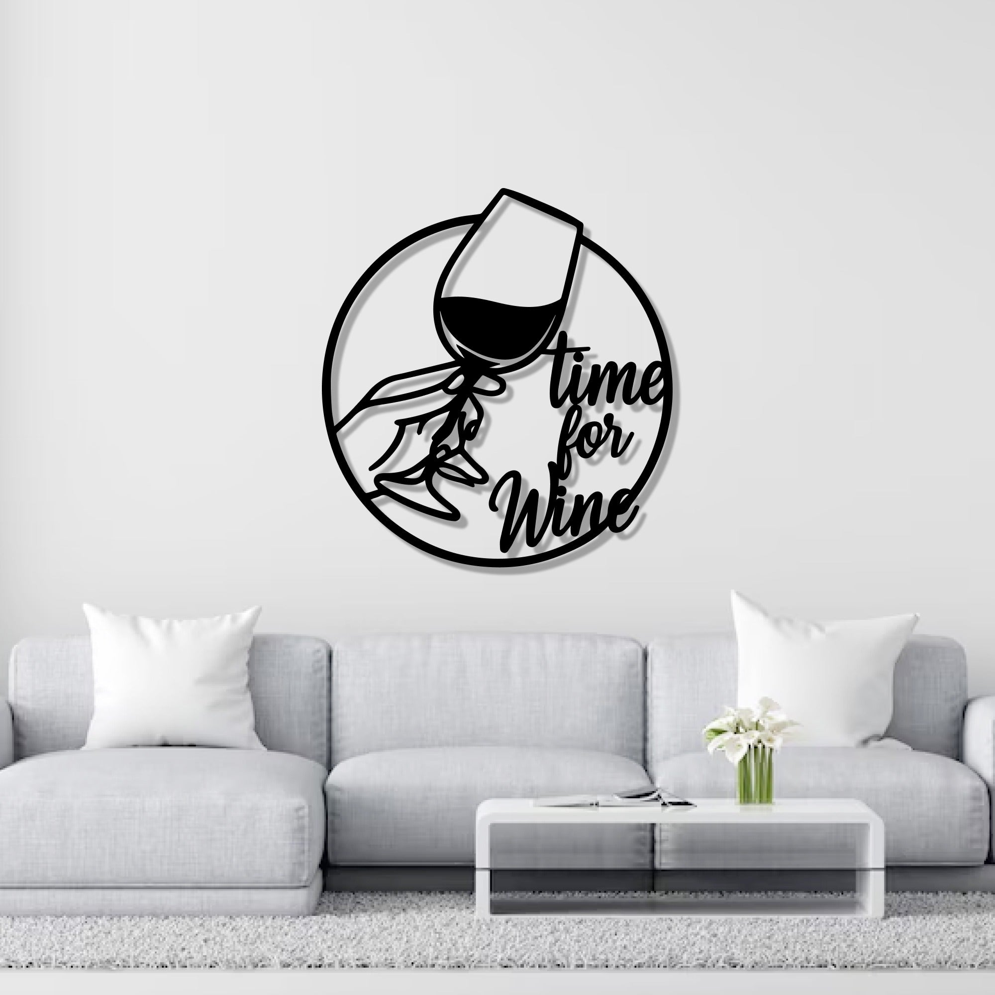 Time for Wine Text with Glass Metal Wall Art Decor