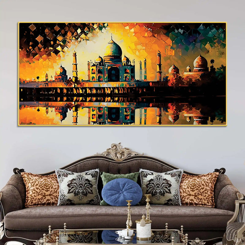 timeless-beauty-of-the-taj-mahal-in-radiant-sunset-glow-abstract-canvas-wall-painting