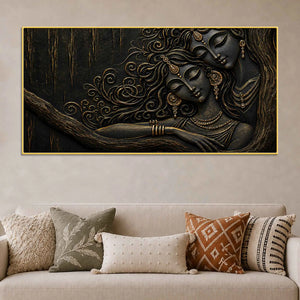 Timeless Love Couple Beneath the Tree Metallic Look 3D Canvas Wall Painting