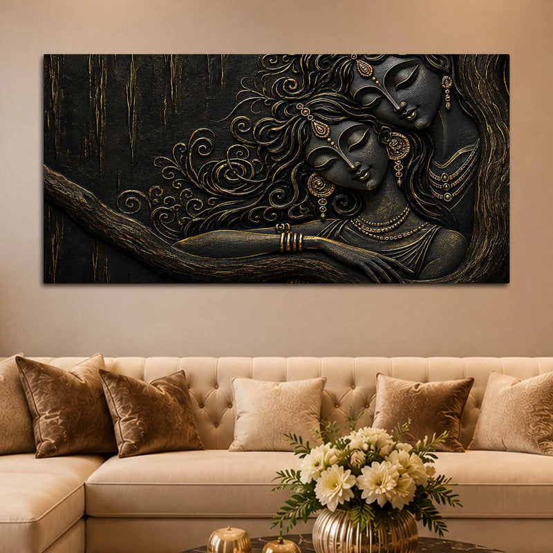 Timeless Love Couple Beneath the Tree Metallic Look 3D Canvas Wall Painting