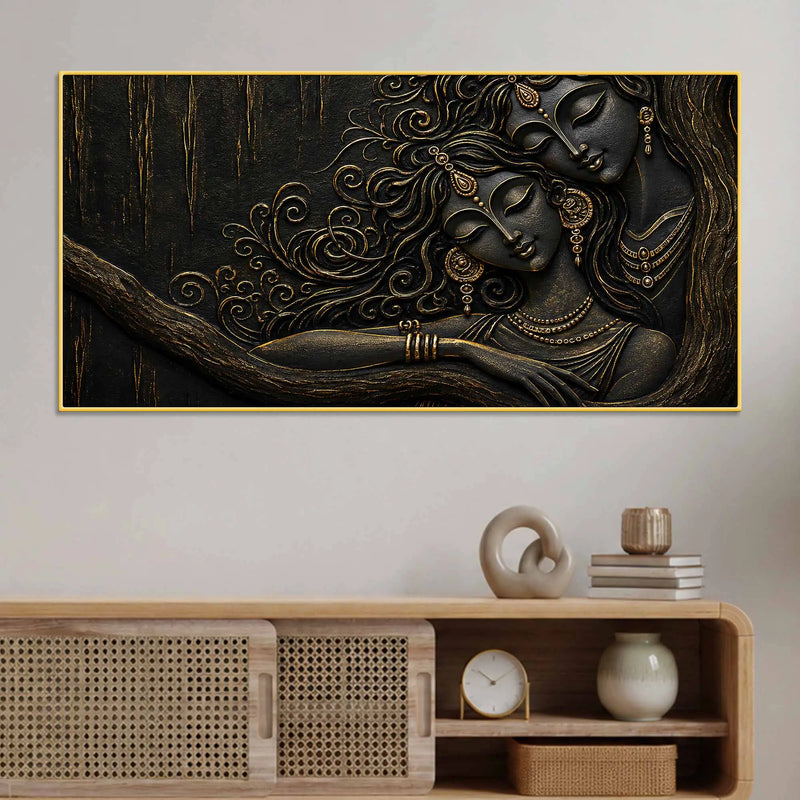 Timeless Love Couple Beneath the Tree Metallic Look 3D Canvas Wall Painting