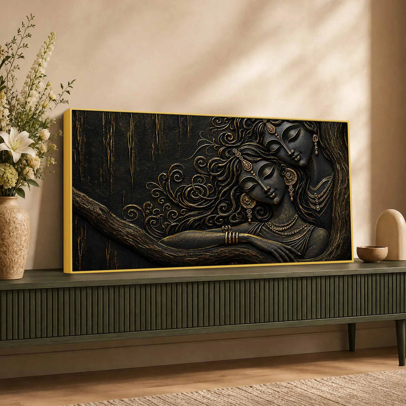 Timeless Love Couple Beneath the Tree Metallic Look 3D Canvas Wall Painting