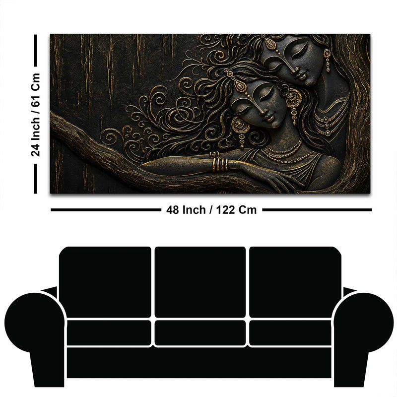 Timeless Love Couple Beneath the Tree Metallic Look 3D Canvas Wall Painting