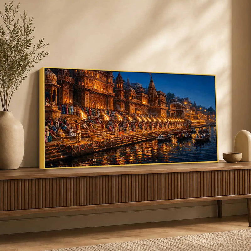 Timeless Varanasi Riverside Aarti Canvas Painting for Modern Home Decor