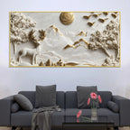 Timeless White and Golden Stag in Mountain Valley 3D Canvas Wall Painting
