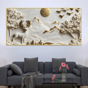 Timeless White and Golden Stag in Mountain Valley 3D Canvas Wall Painting