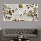 Timeless White and Golden Stag in Mountain Valley 3D Canvas Wall Painting