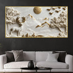 Timeless White and Golden Stag in Mountain Valley 3D Canvas Wall Painting