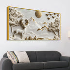 Timeless White and Golden Stag in Mountain Valley 3D Canvas Wall Painting