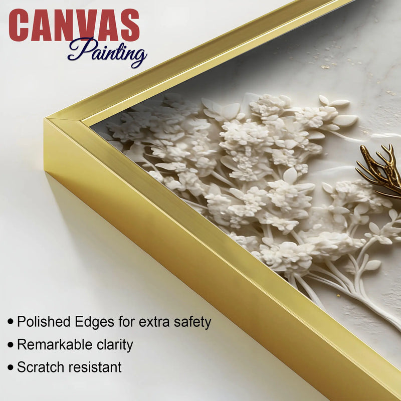 Timeless White and Golden Stag in Mountain Valley 3D Canvas Wall Painting