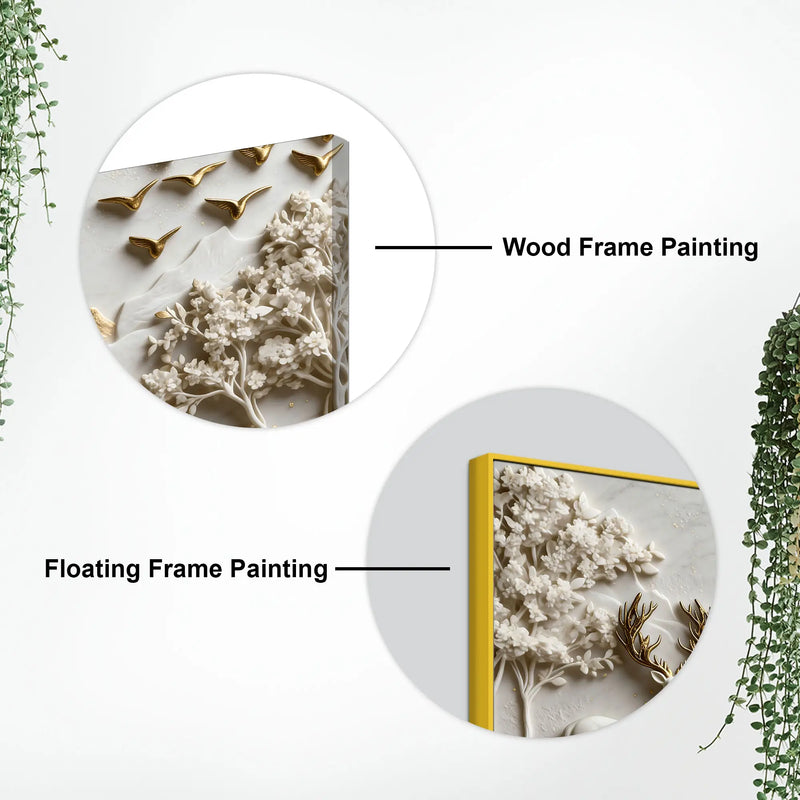 Timeless White and Golden Stag in Mountain Valley 3D Canvas Wall Painting
