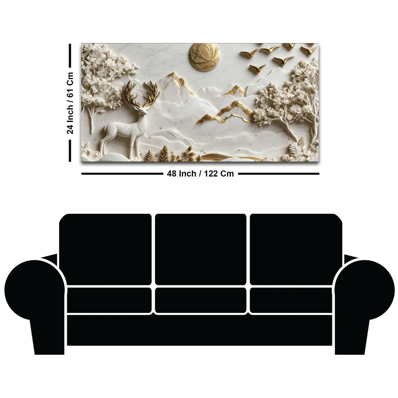 Timeless White and Golden Stag in Mountain Valley 3D Canvas Wall Painting