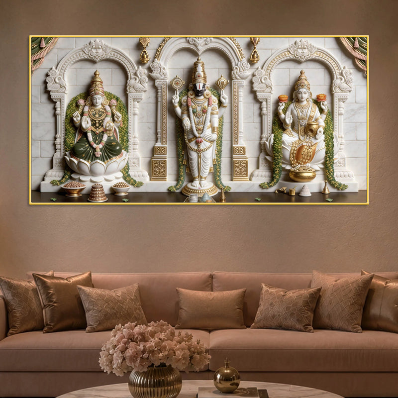 Tirupati Balaji with Goddess Lakshmi Sacred 3D Canvas Wall Painting