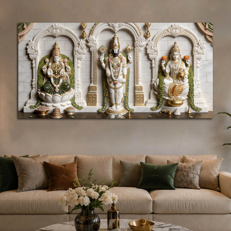 Tirupati Balaji with Goddess Lakshmi Sacred 3D Canvas Wall Painting