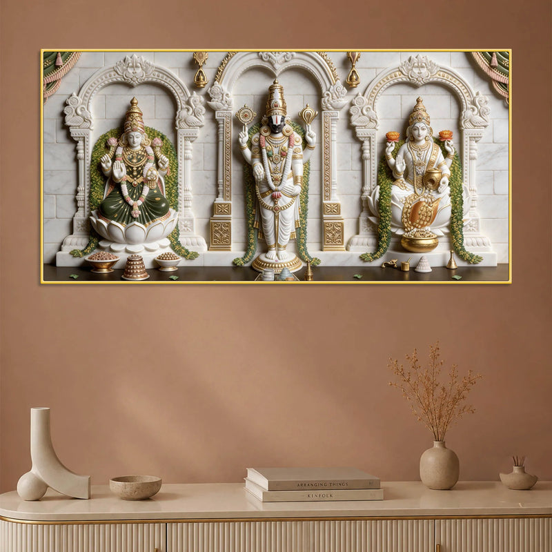 Tirupati Balaji with Goddess Lakshmi Sacred 3D Canvas Wall Painting