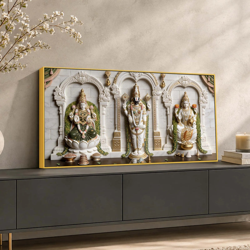Tirupati Balaji with Goddess Lakshmi Sacred 3D Canvas Wall Painting