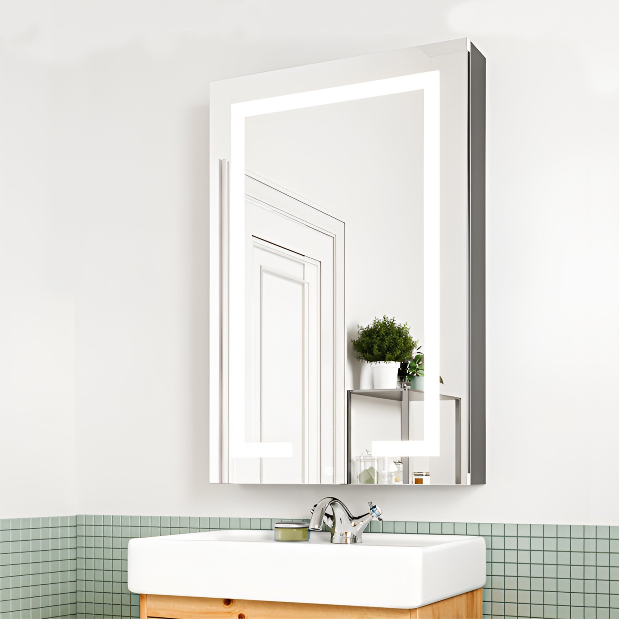 Touch LED Mirror Cabinet with Bold Vertical Light & Compact Storage