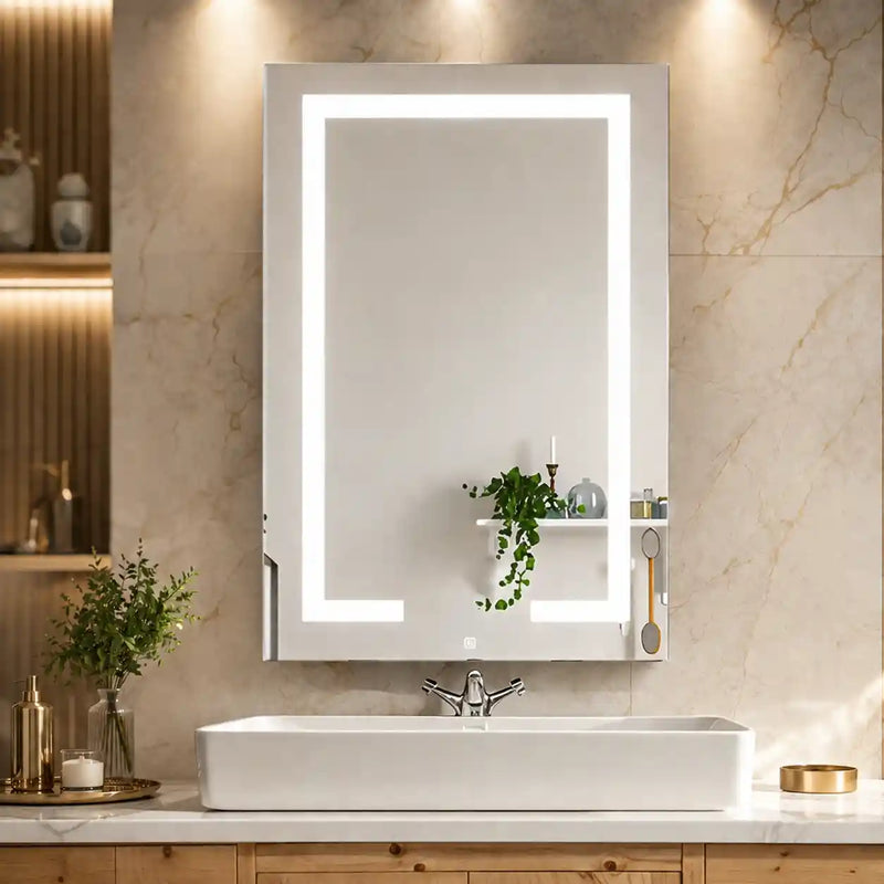 Touch LED Mirror Cabinet with Bold Vertical Light & Compact Storage