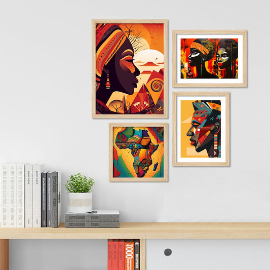 Traditional African Women Art Wall Frame Set of Four