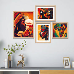 Traditional African Women Art Wall Frame Set of Four