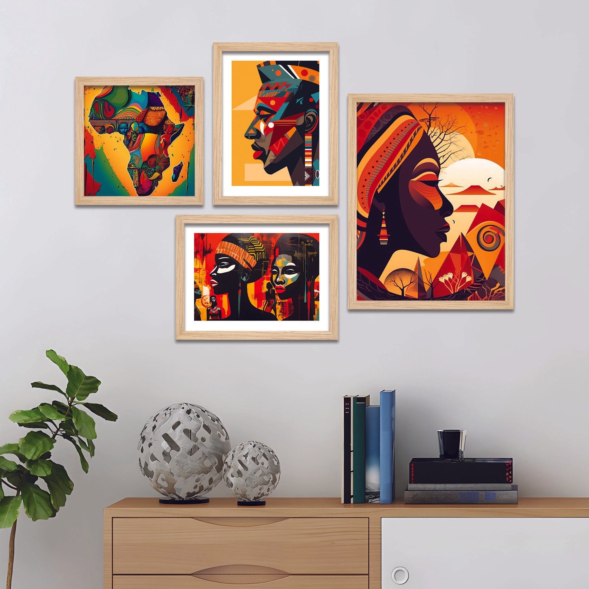 Traditional African Women Art Wall Frame Set of Four