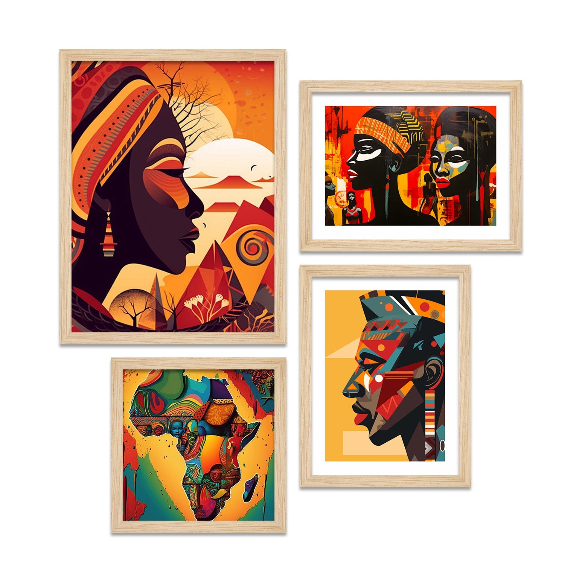 Traditional African Women Art Wall Frame Set of Four