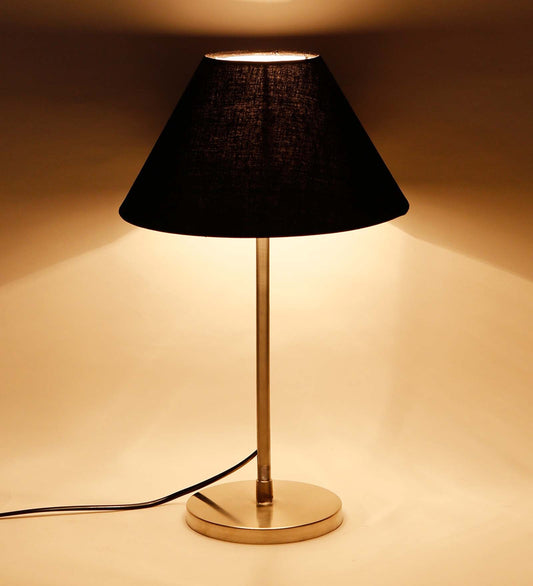 Traditional Cotton Shade Table Lamp with Steel Base