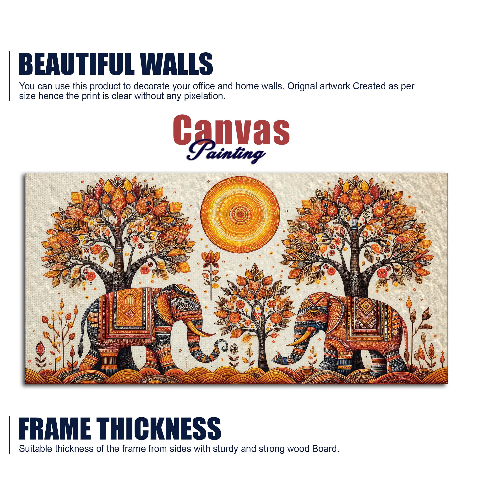 Traditional Elephant Art Canvas Wooden Wall Painting
