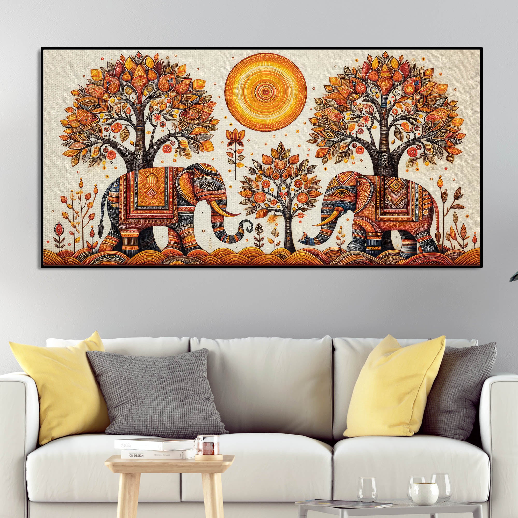 Traditional Elephant Art Canvas Wooden Wall Painting