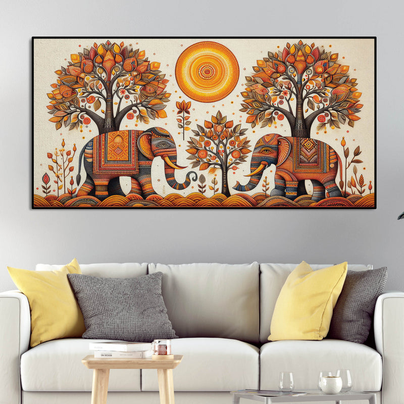 Traditional Elephant Art Canvas Wooden Wall Painting