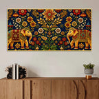 Traditional Elephant Pair Embroidered Tanjore Style 3D Canvas Wall Painting