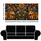 Traditional Elephant Pair Embroidered Tanjore Style 3D Canvas Wall Painting