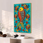 Traditional Fish Art Canvas Painting | Indian Cultural Wall Decor