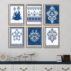 Traditional Floral Pattern Artwork Wall Frame Set of Six
