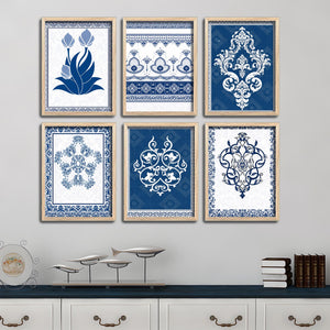 Traditional Floral Pattern Artwork Wall Frame Set of Six