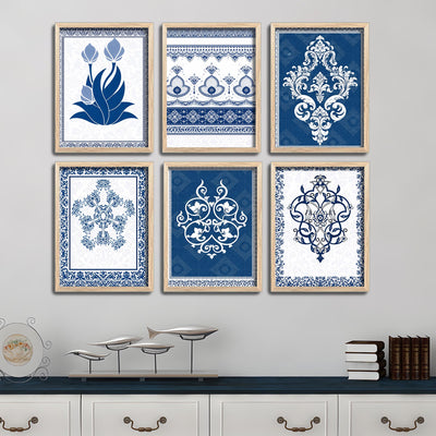 Traditional Floral Pattern Artwork Wall Frame Set of Six
