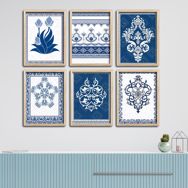 Traditional Floral Pattern Artwork Wall Frame Set of Six