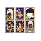 Traditional Floral Pattern & Peacock Artwork Wall Frame Set of Six