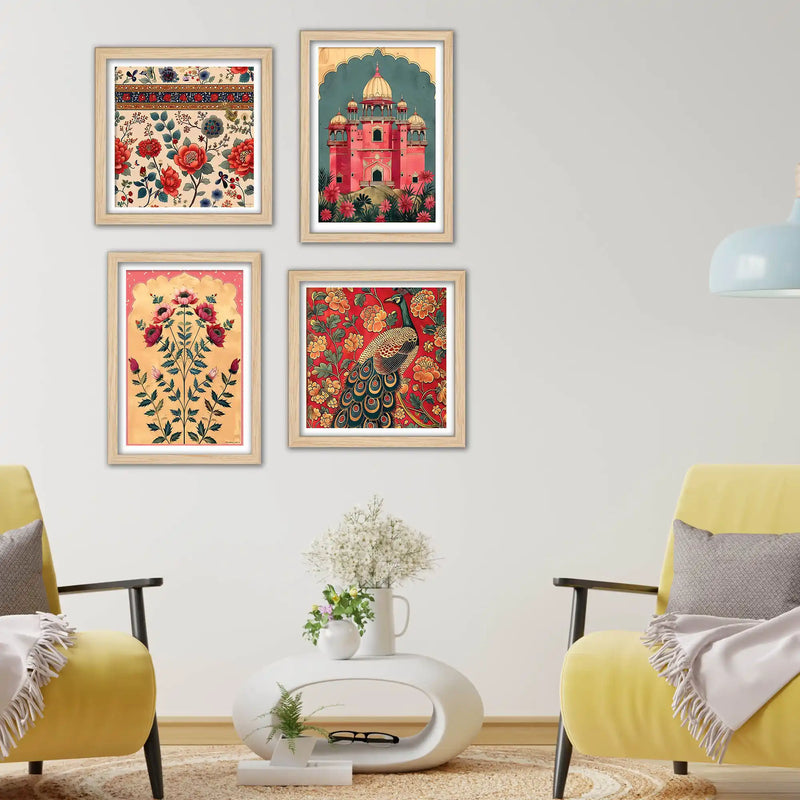 Traditional Floral Wall Art Frame Set of 4 for Modern Interiors