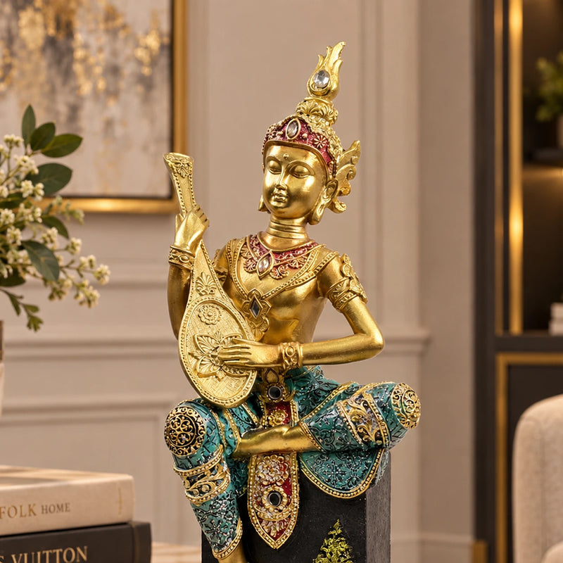 Traditional Golden Musician Buddha Showpiece for Home Decor