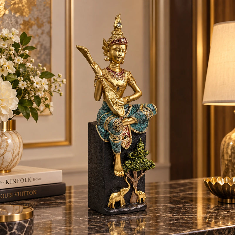 Traditional Golden Musician Buddha Showpiece for Home Decor